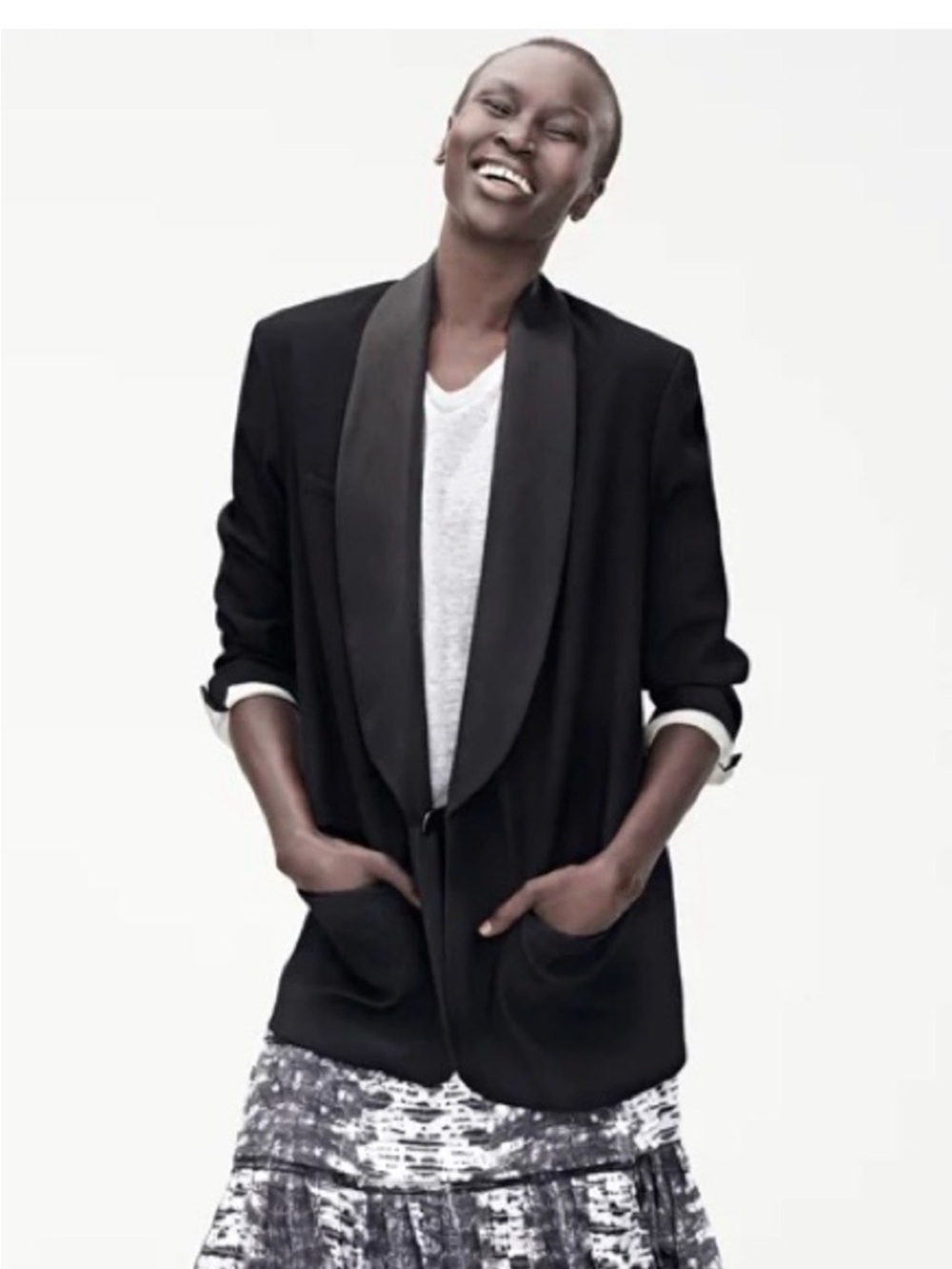 Isabel Maranr Pour H&M Tuxedo Tie-Waist Blazer in Black with satin lapels Size 8